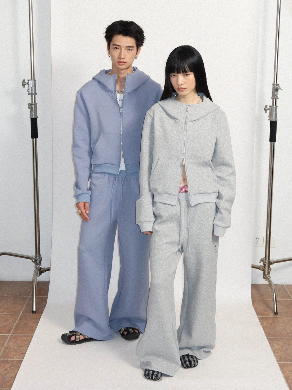 FUNKYFUN Loose-fitting Wide-leg Side-seam Pin-printed Casual Sweatpants