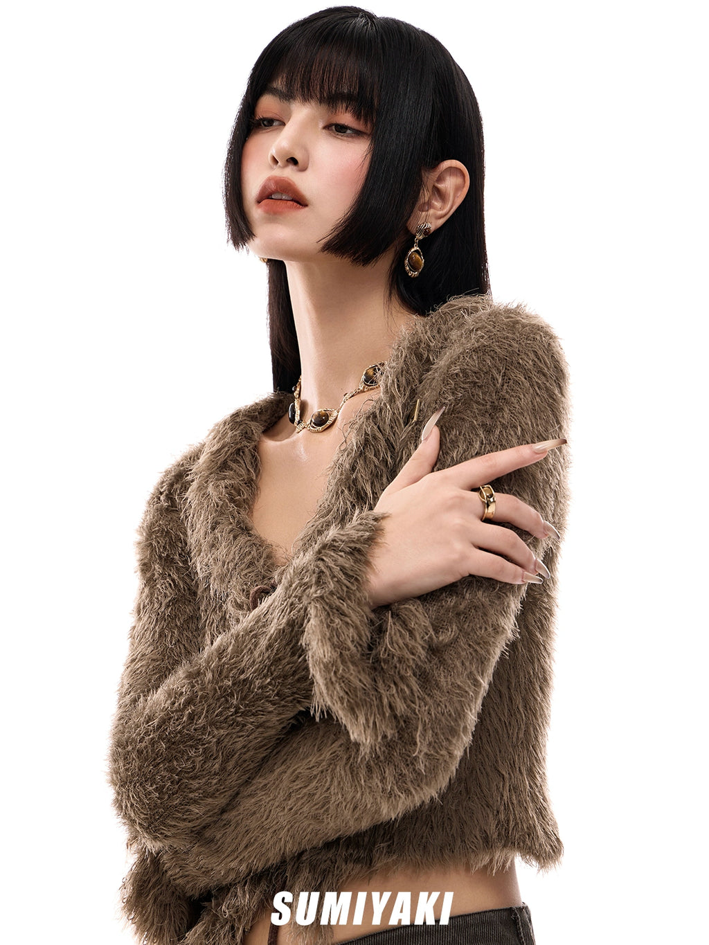 SUMIYAKI Retro Tiger's Eye Long Earrings