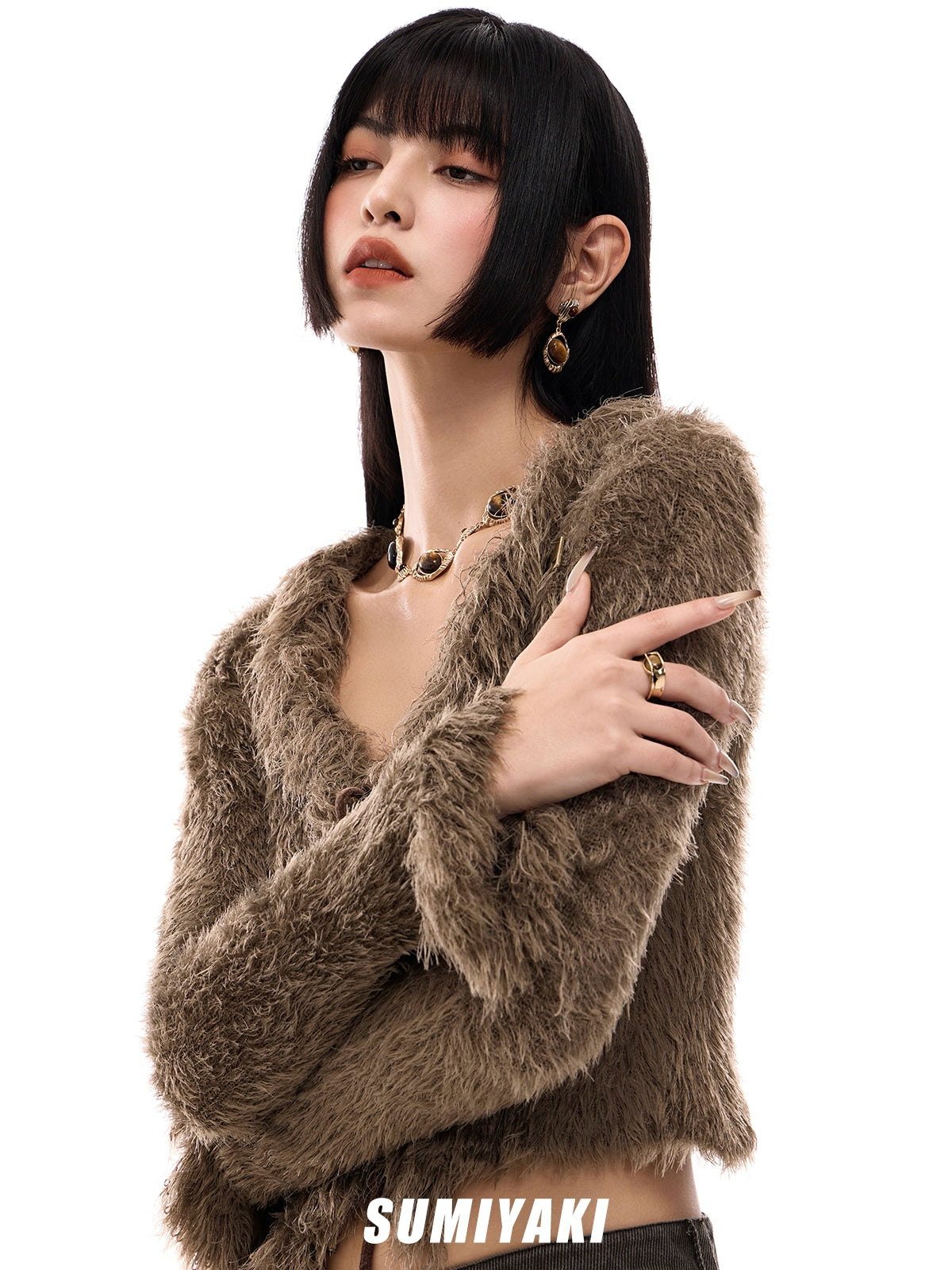 SUMIYAKI Retro Tiger's Eye Long Earrings