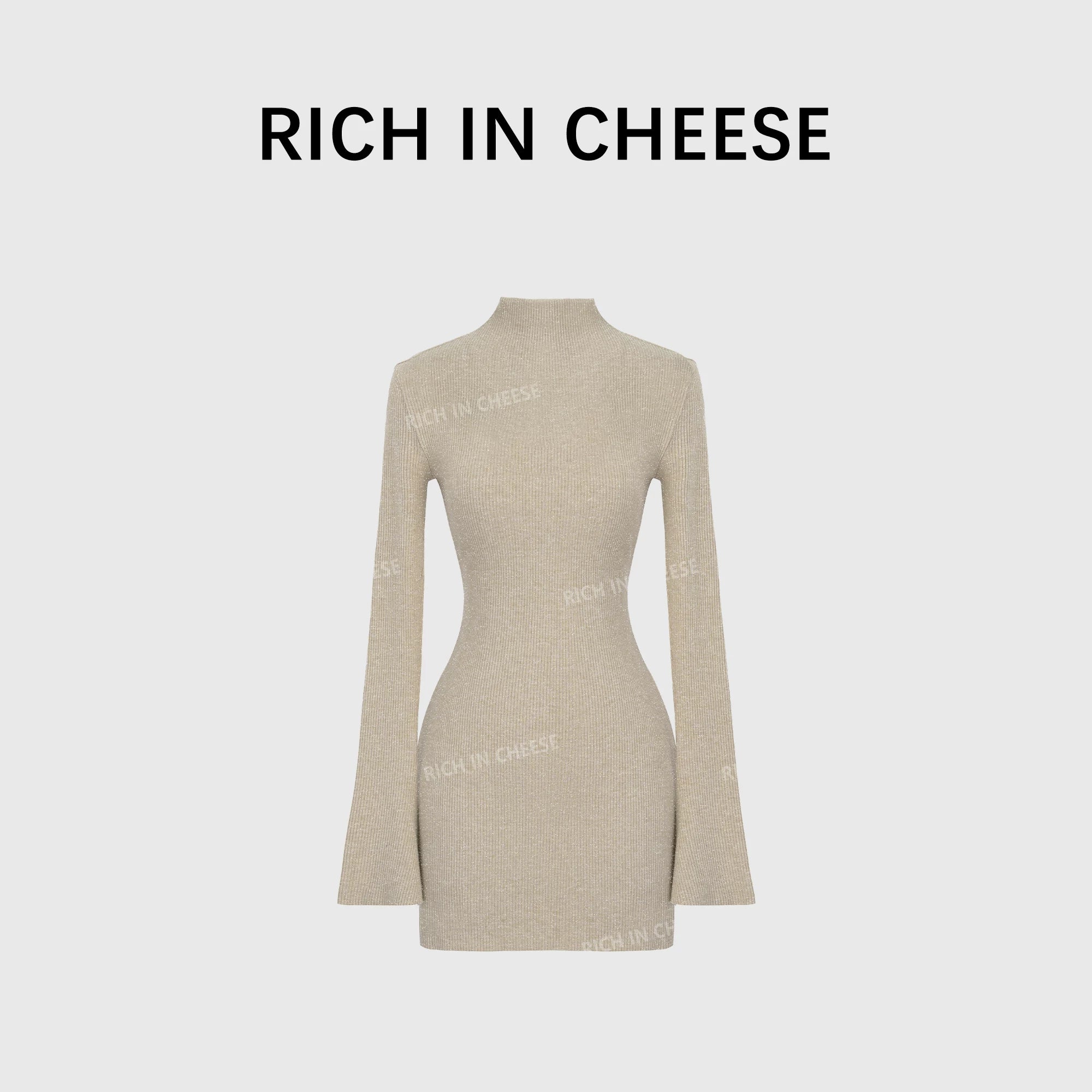 RICH IN CHEESE Waist Slim Knitted Long-sleeved Dress