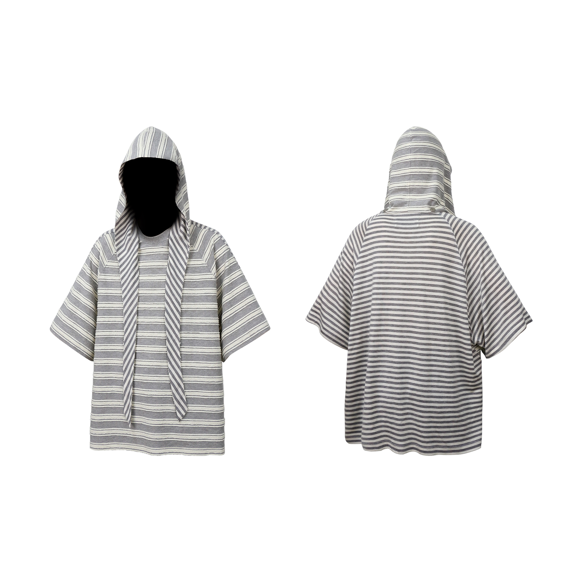 RELABEL Removable Hood Splicing Striped Tee