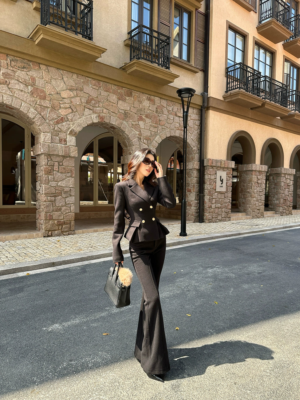 LLROGE Suit Double-breasted Short Woolen Jacket Set