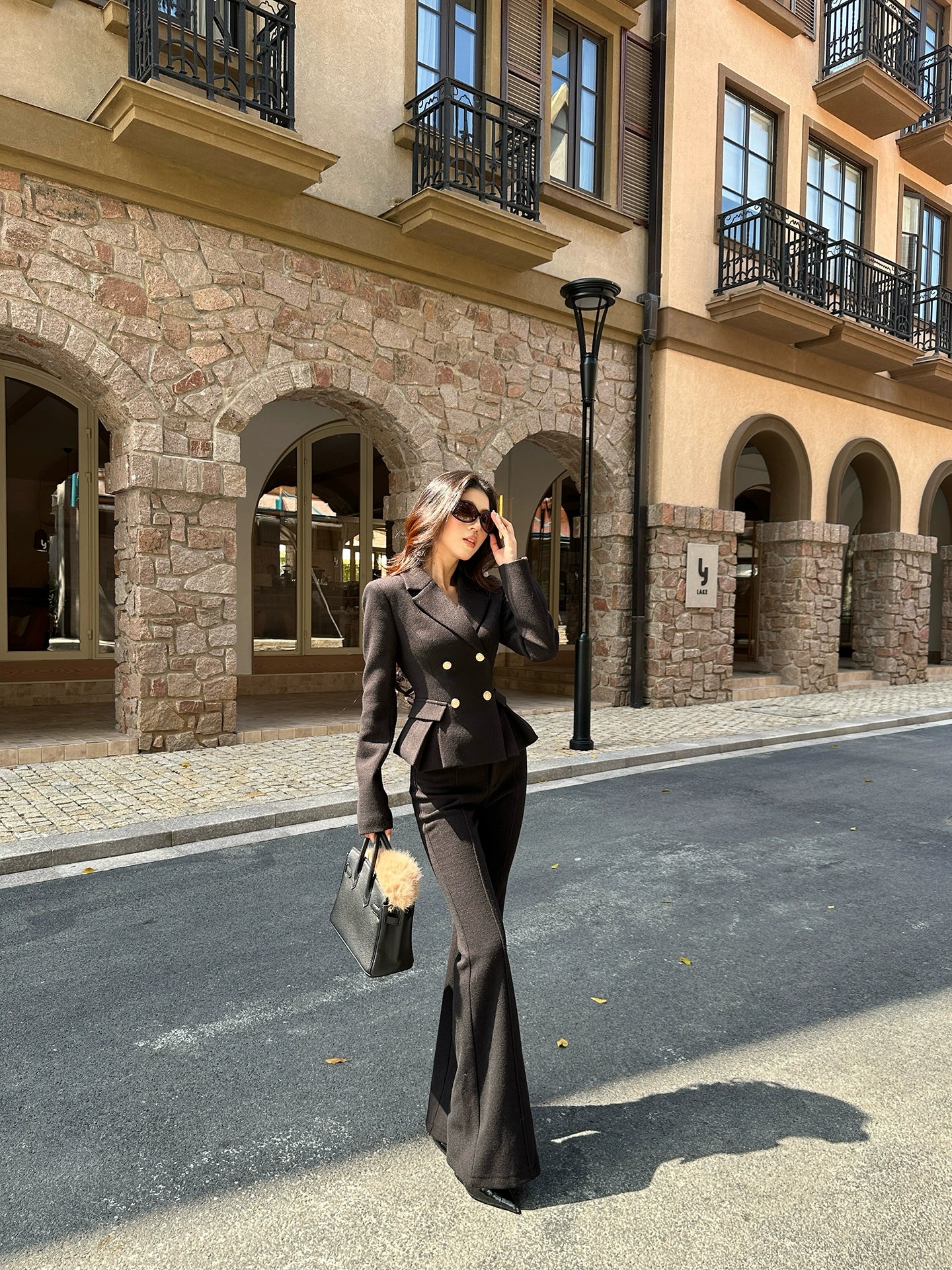 LLROGE Suit Double-breasted Short Woolen Jacket Set