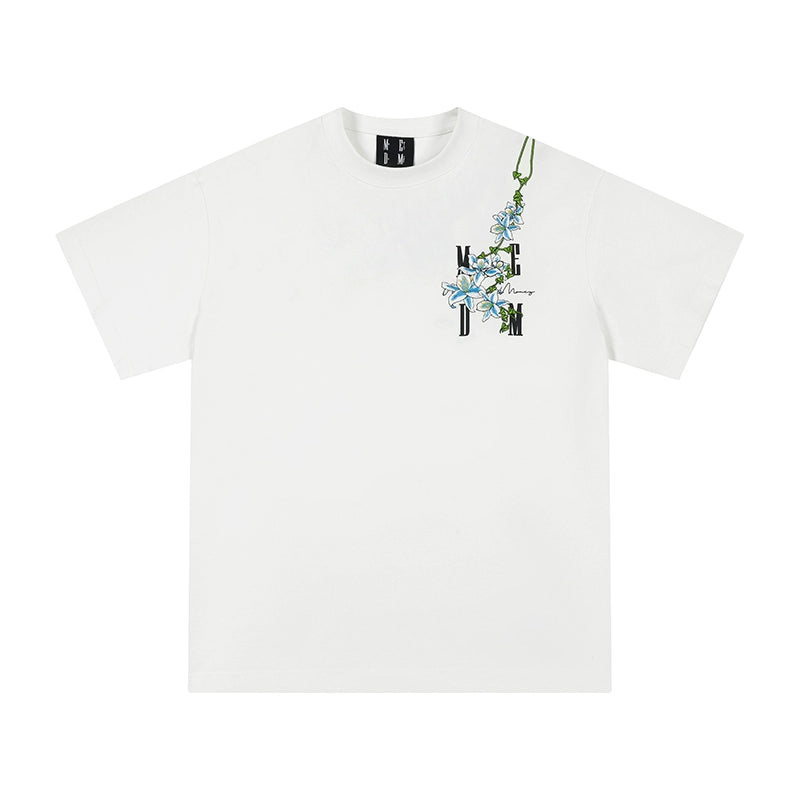 MEDM Vine Flower Embroidery Casual Tee
