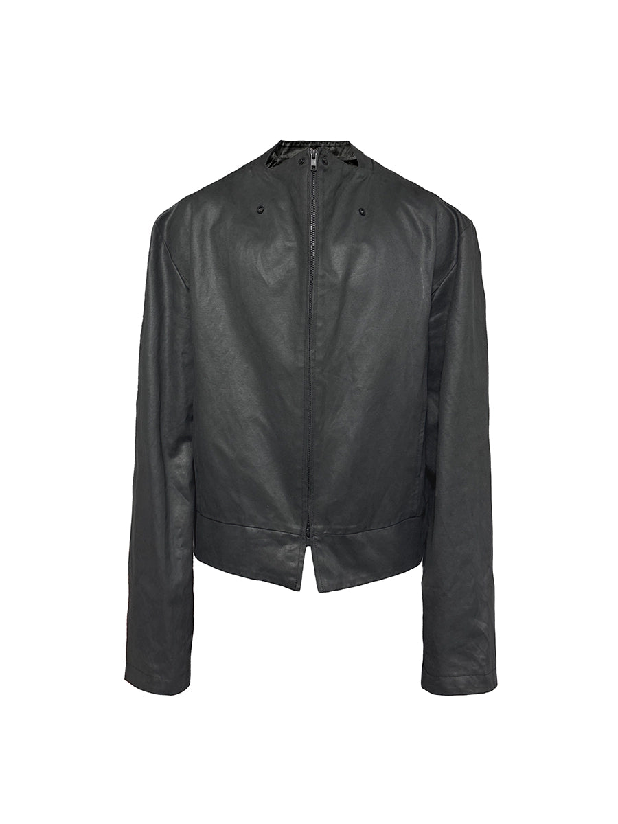 JCAESAR Special-shaped Collar Snap-down Leather Jacket