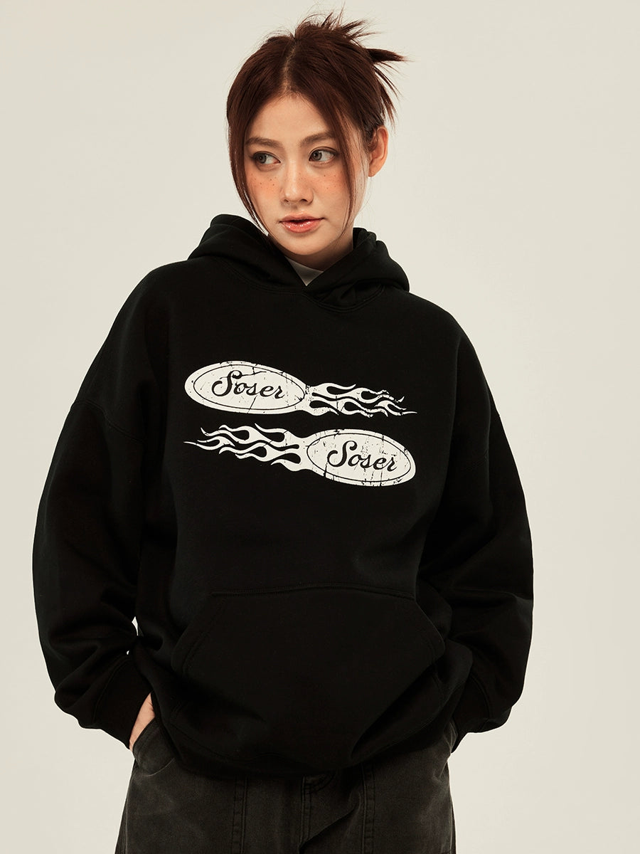 SOSER Vintage Flame Print Hooded Sweater