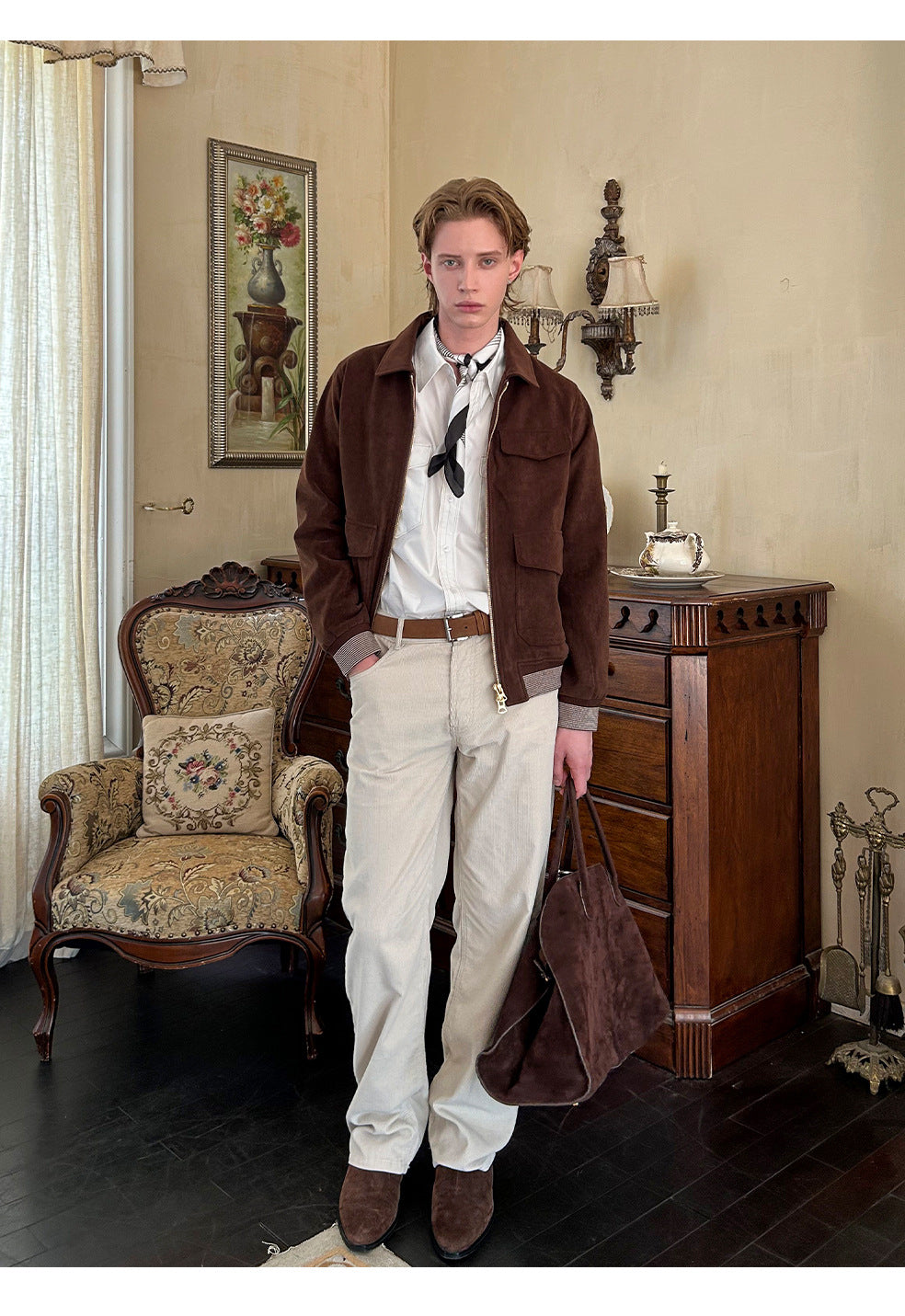 EME Vintage Suede Short Wide Shoulder Jacket