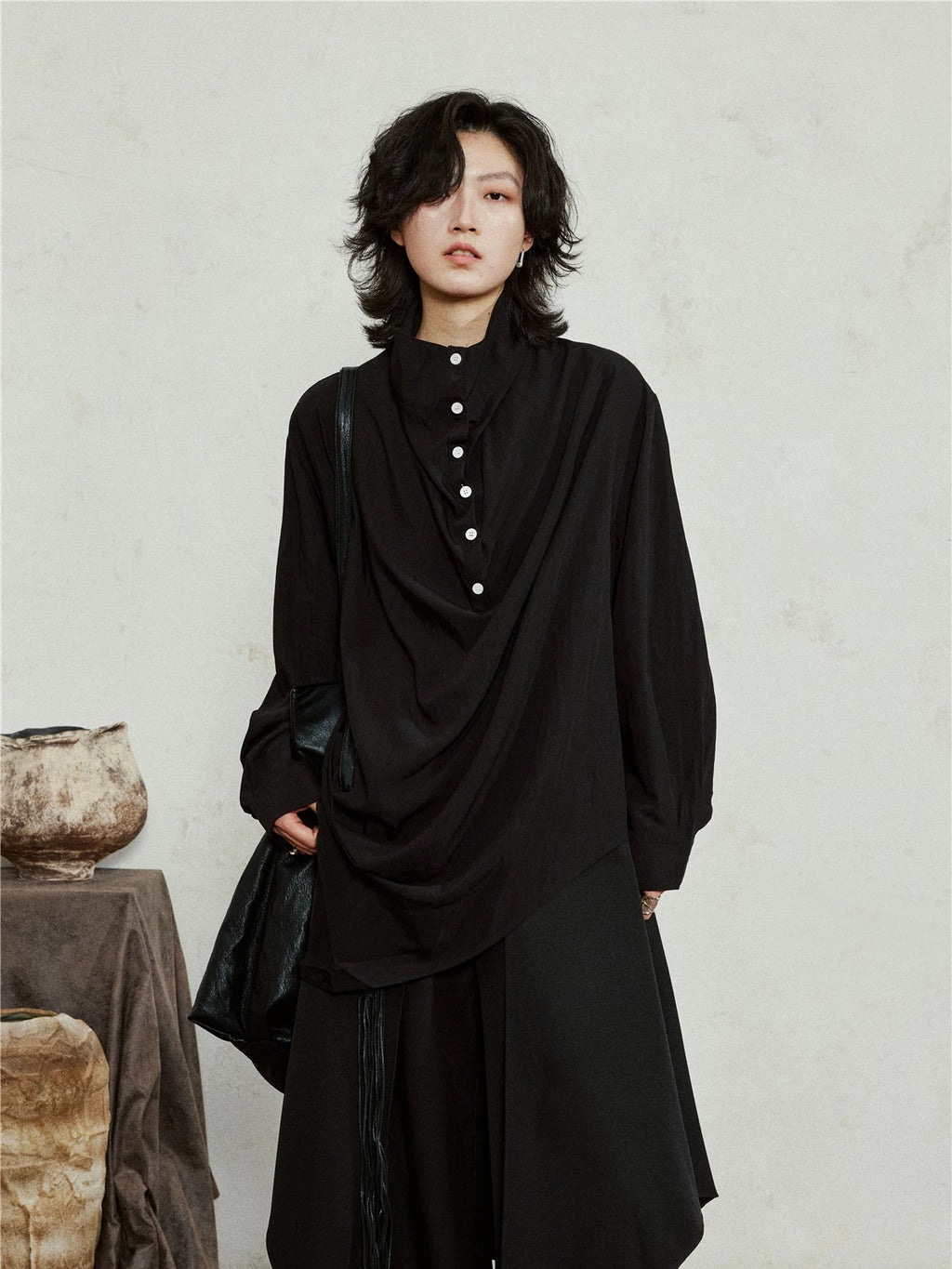 SUNYVONNE Irregular Bevelled Edge Loose Long-sleeved Shirt