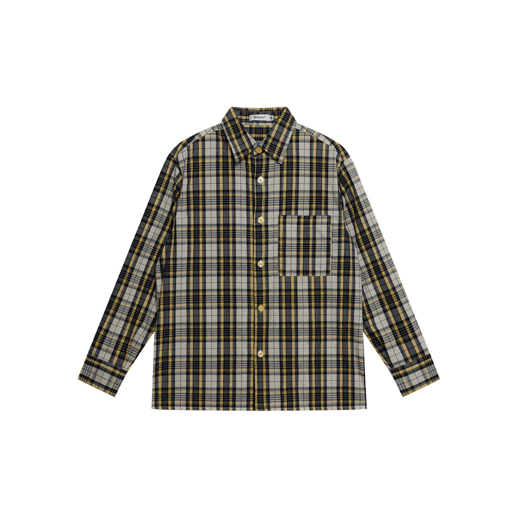 FUNKYFUN Contrasting Checked Loose Long-sleeved Shirt