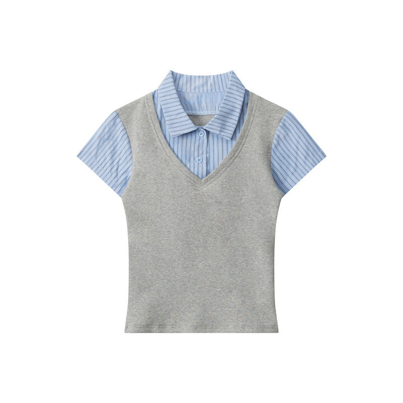 Nariele College Vertical Stripe Splicing Tee