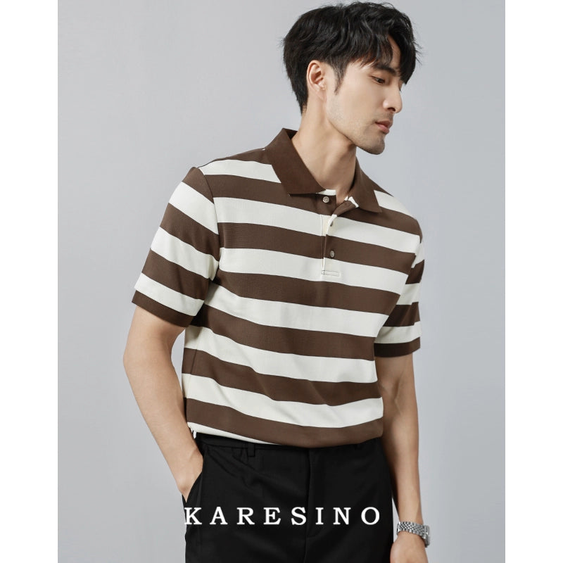 KARESINO Breathable Striped Lapel Knitted Polo Shirt