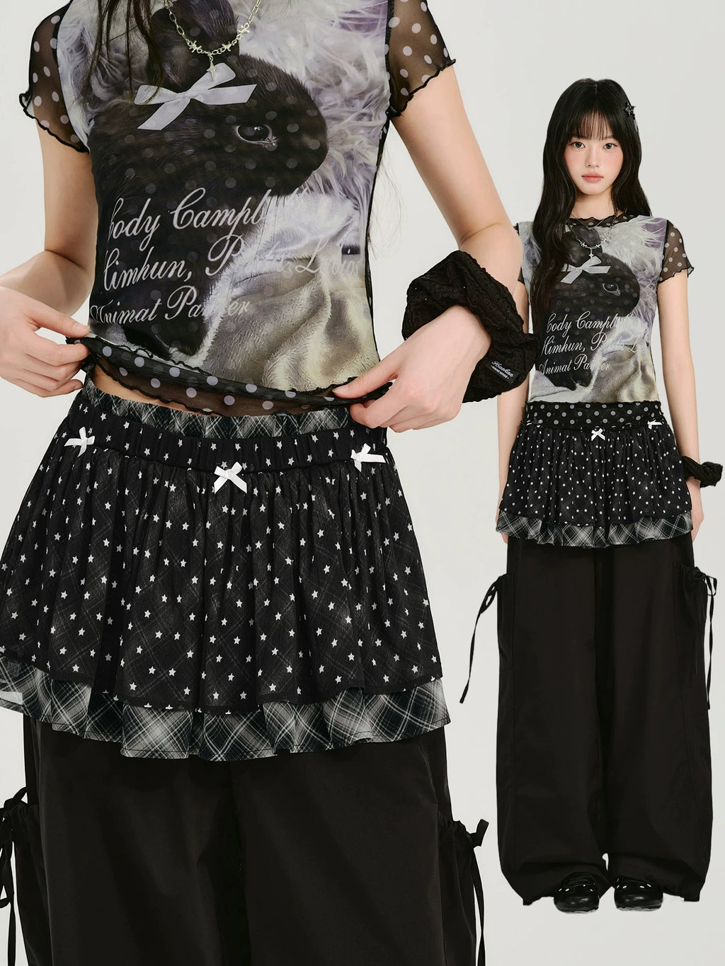 Girlyhalo Vintage Patchwork Star Checkered Skirt