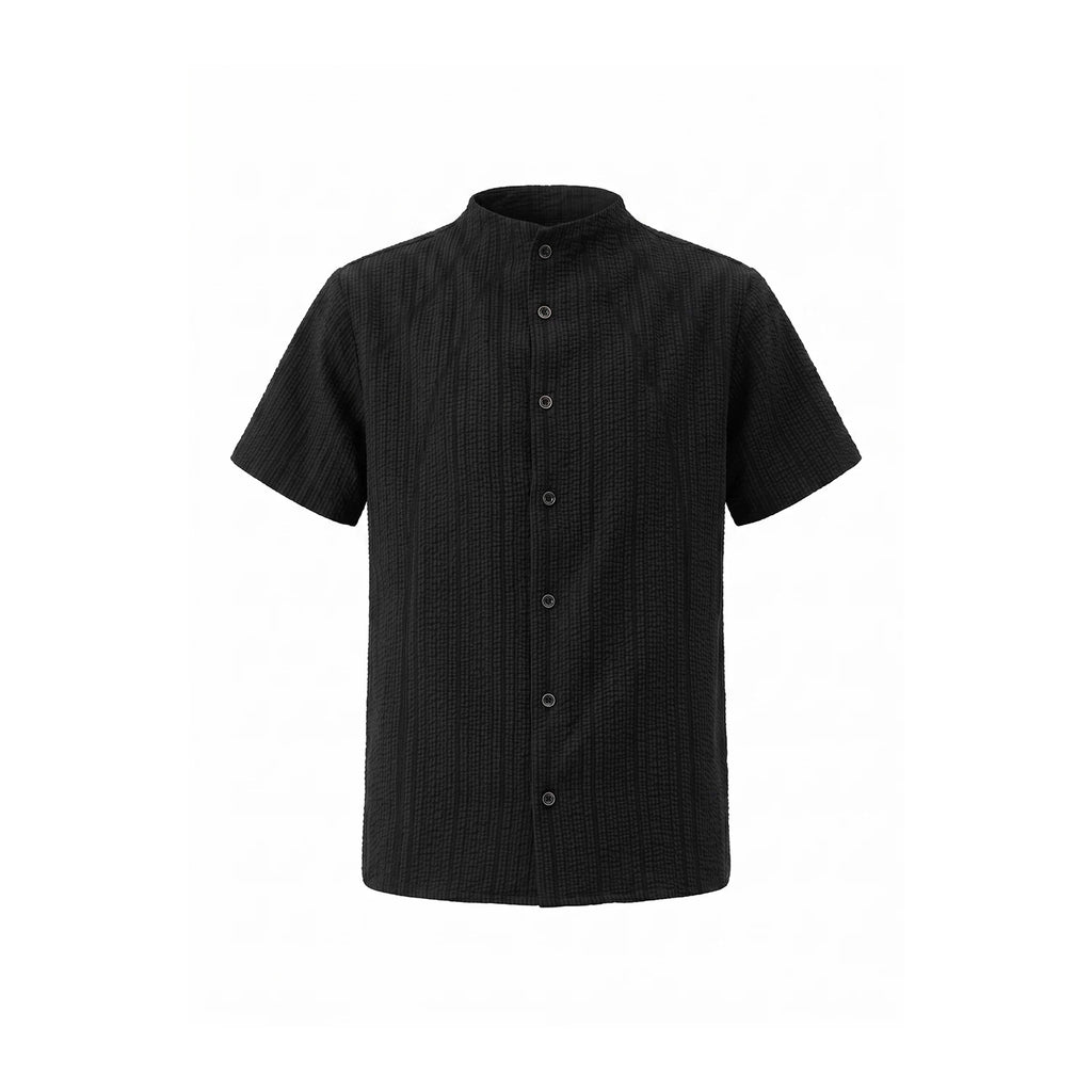 Sameuoo Small Stand-collar Striped Short-sleeve Shirt