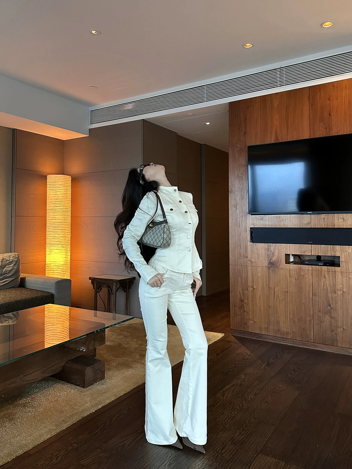 LLROGE Tooling Wind Stand-up Collar Long-sleeved Low-rise Micro-pull Pants Set