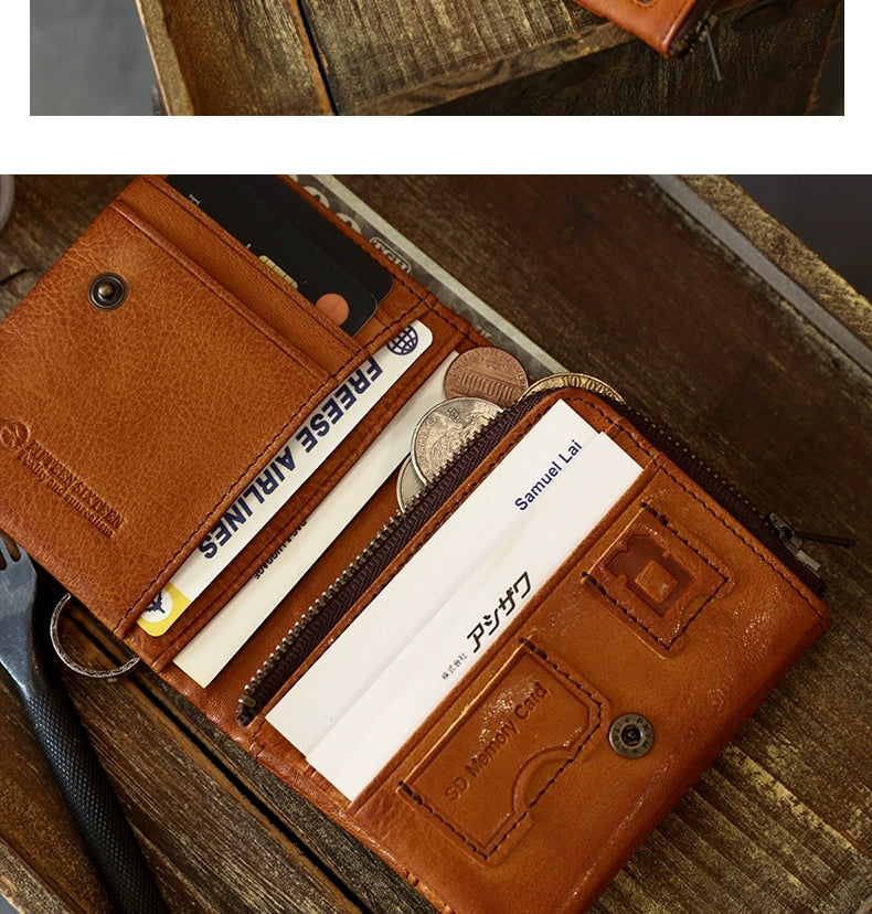 HALF WORK AtelierLeo first-layer cowhide wallet men's leather short handmade multi-card degaussing anti-theft swipe card bag wallet