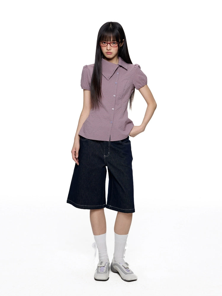 EZEK Temperament Slim-fit Plaid Short-sleeved Shirt