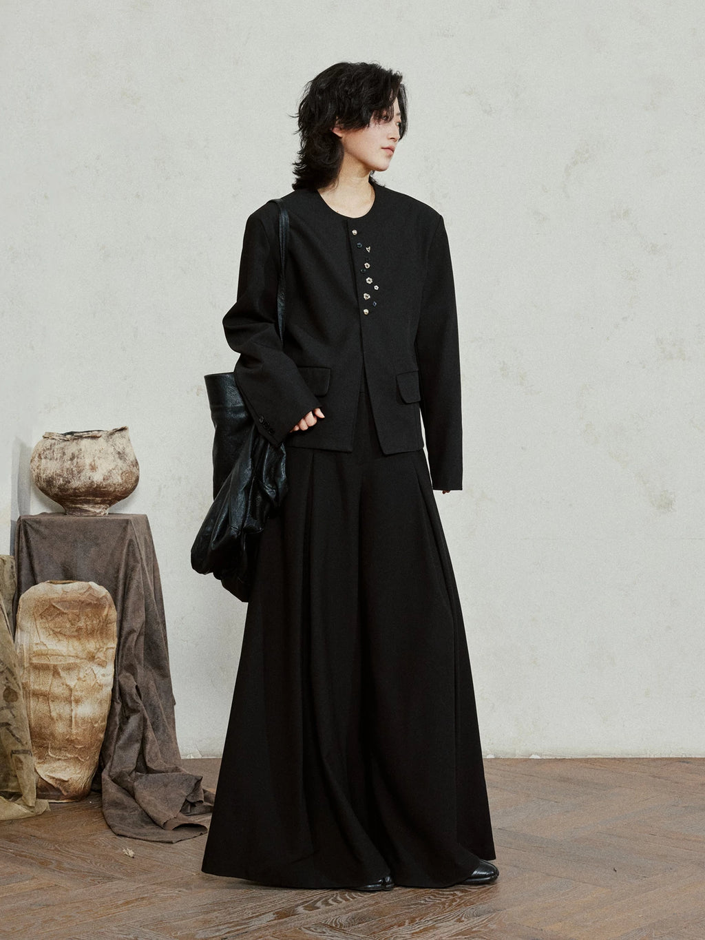 SUNYVONNE Short Irregular Button Casual Jacket