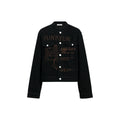FUNKYFUN Embroidered Burrs Collarless Denim Jacket