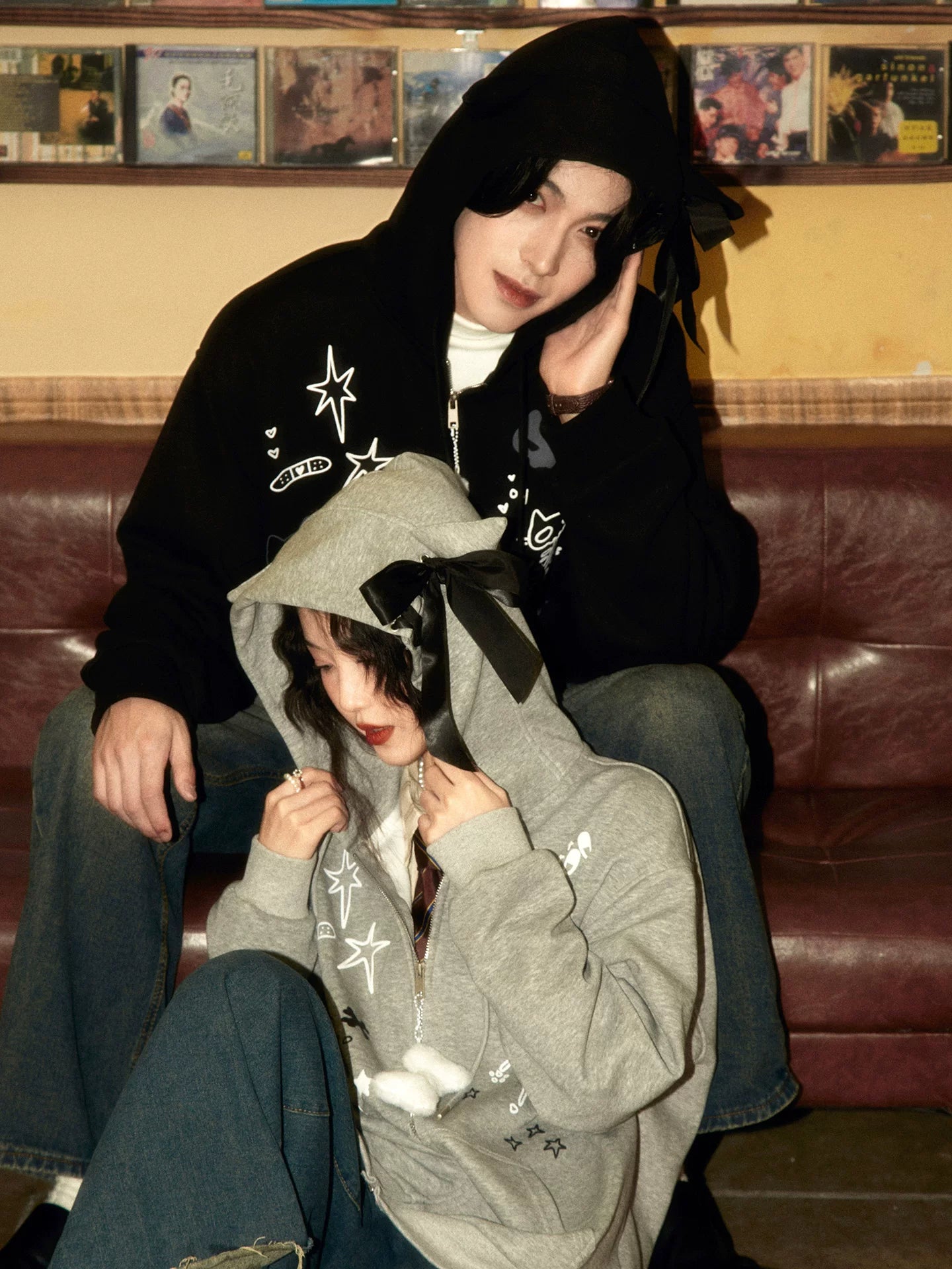 ALOHA Pendant Cat Ear Hooded Fleece Couple Coat