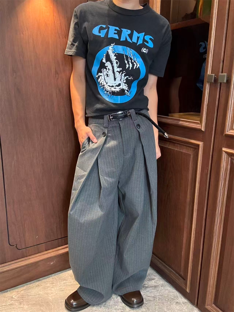 MANUSCRIPT Casual Loose Striped A-line Trousers