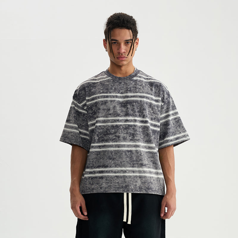 FIVE MEN loose square BOXY Striped heavy cotton Tee