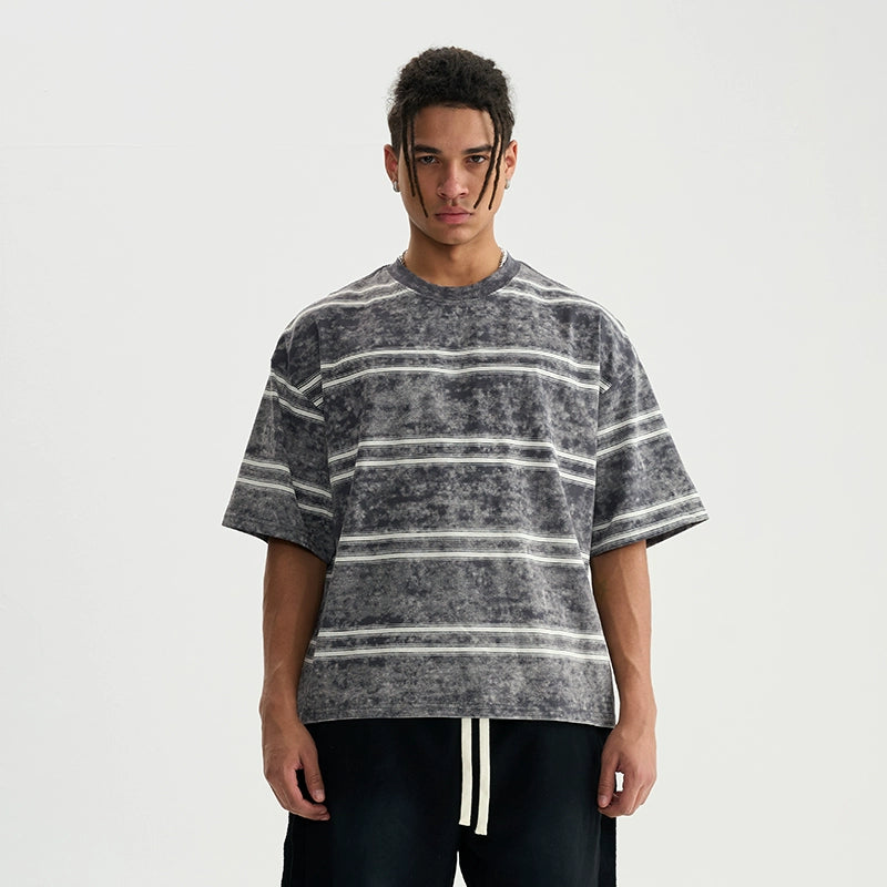 FIVE MEN loose square BOXY Striped heavy cotton Tee