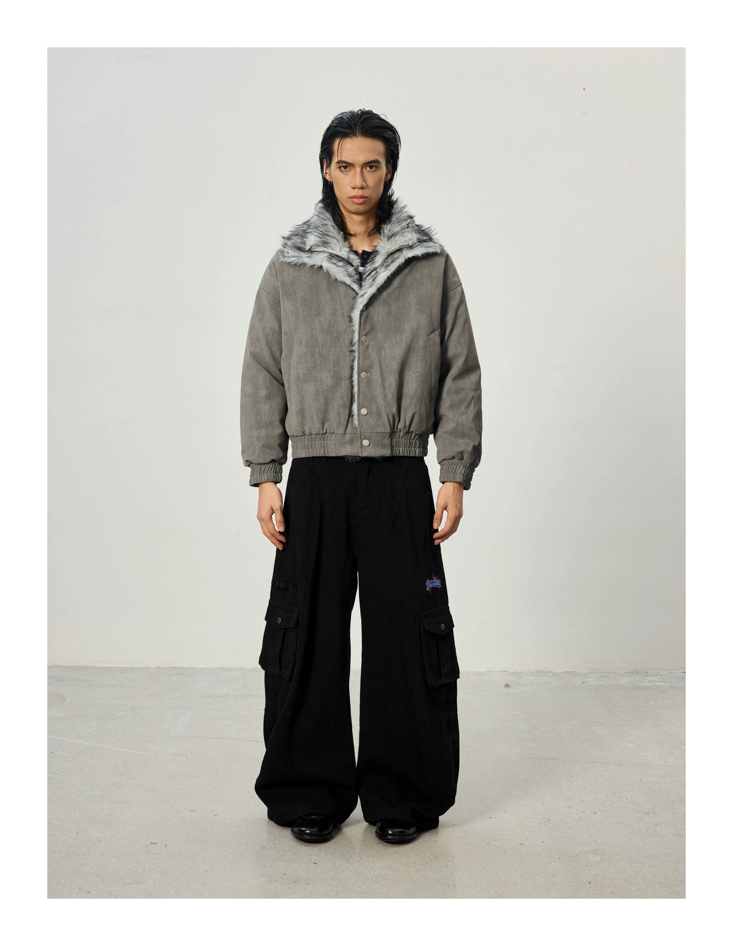 BTSG Short and Wide Double-layer Plush Stand-up Collar Pie Overcomes Cotton