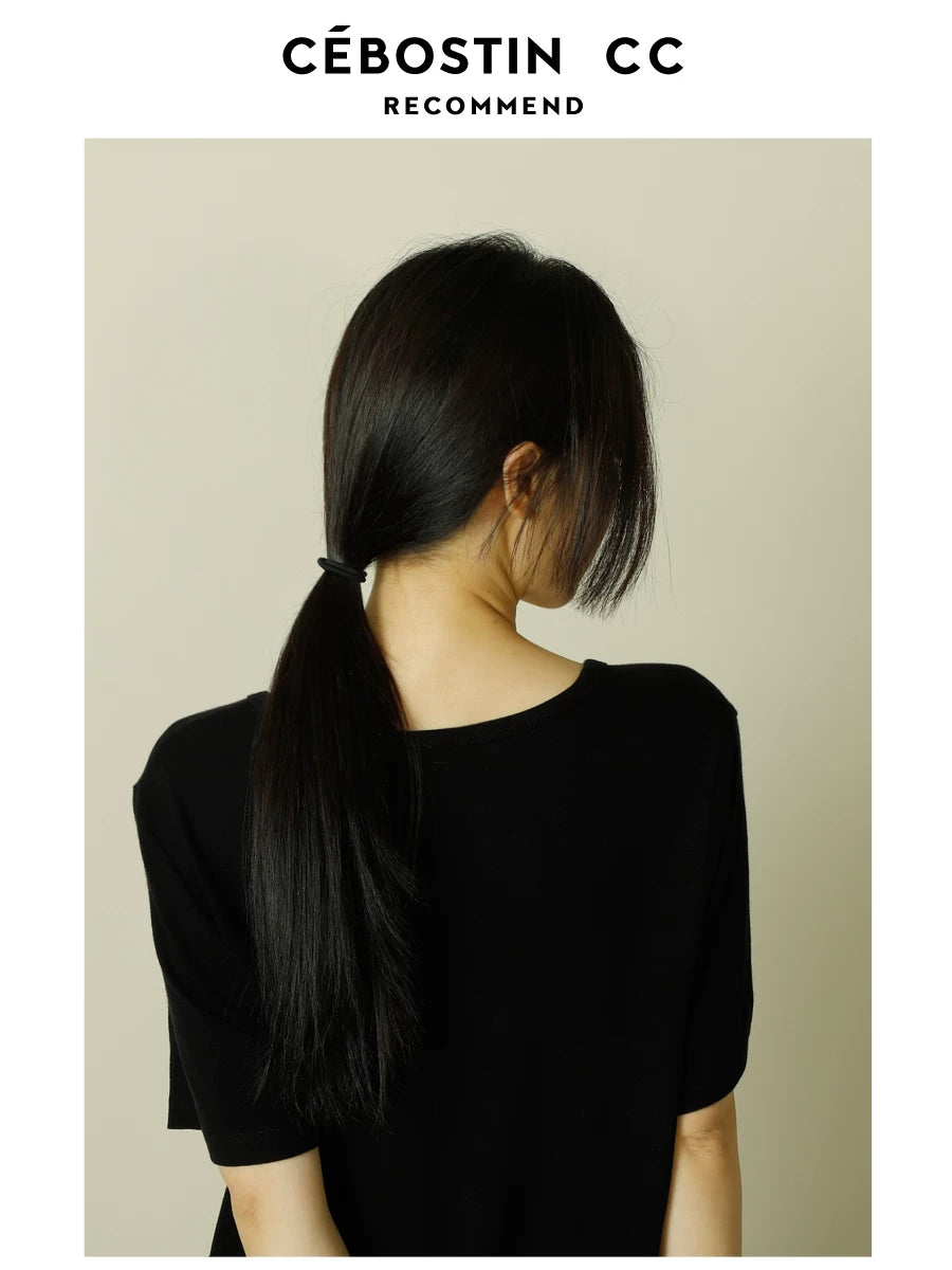 Cebostin Lazy Wind Round Neck Loose Casual Versatile Tee
