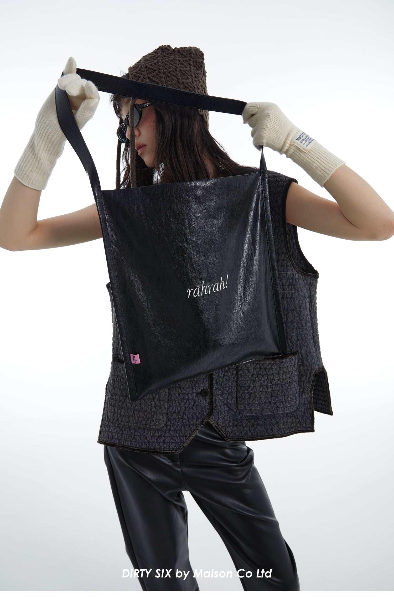 DirtySix "rahrah!" bag 5 colors contrasting embroidery thread soft leather tote bag