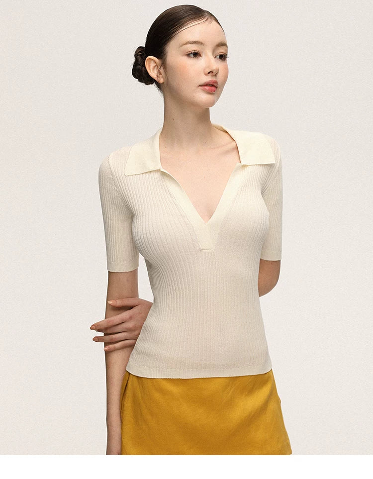 Anna Aneae Lapel Knit Slim Slim Tee