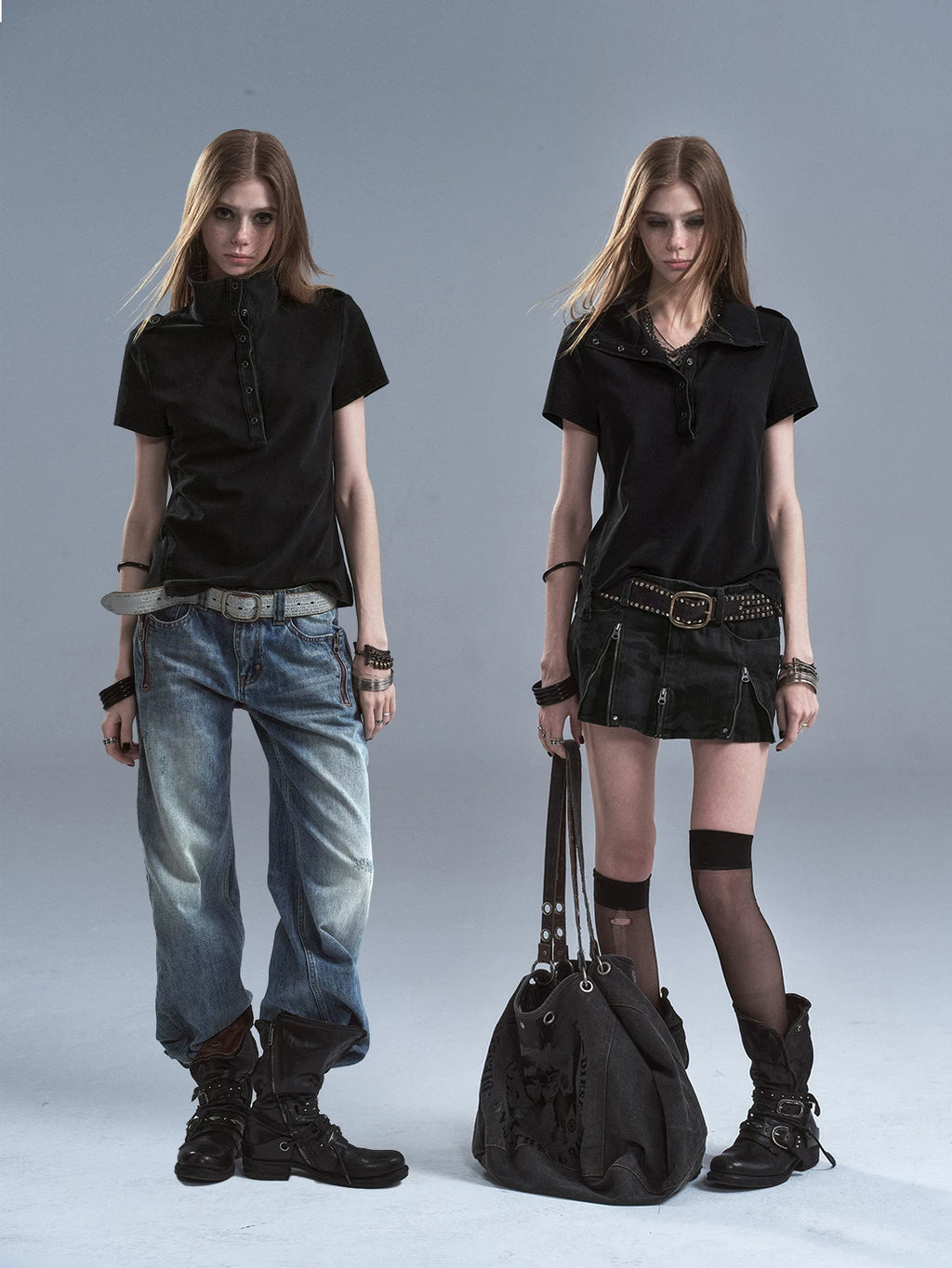 WearAndtear Stand Neck Slit Casual Tee