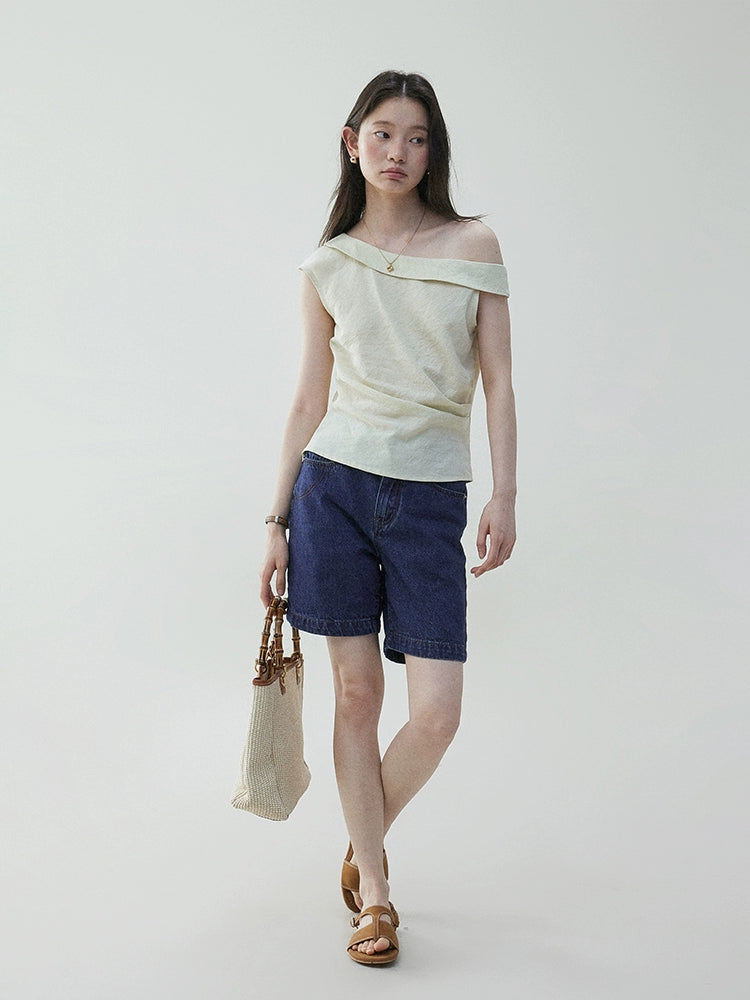 VOOE Irregularly Pleated Shoulder Shirt