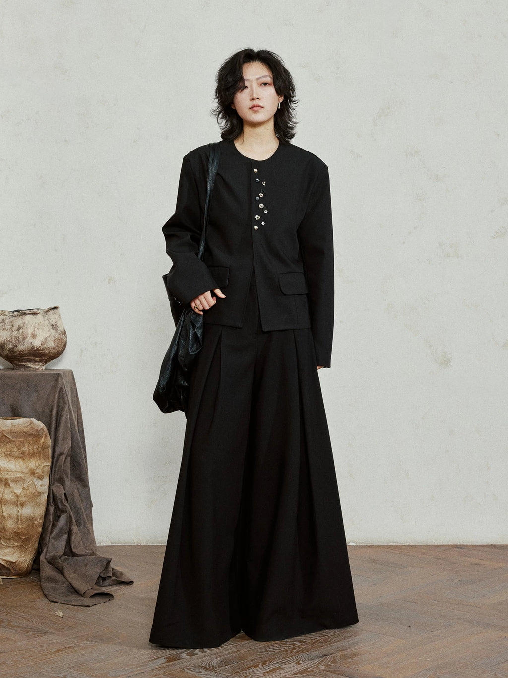 SUNYVONNE Short Irregular Button Casual Jacket