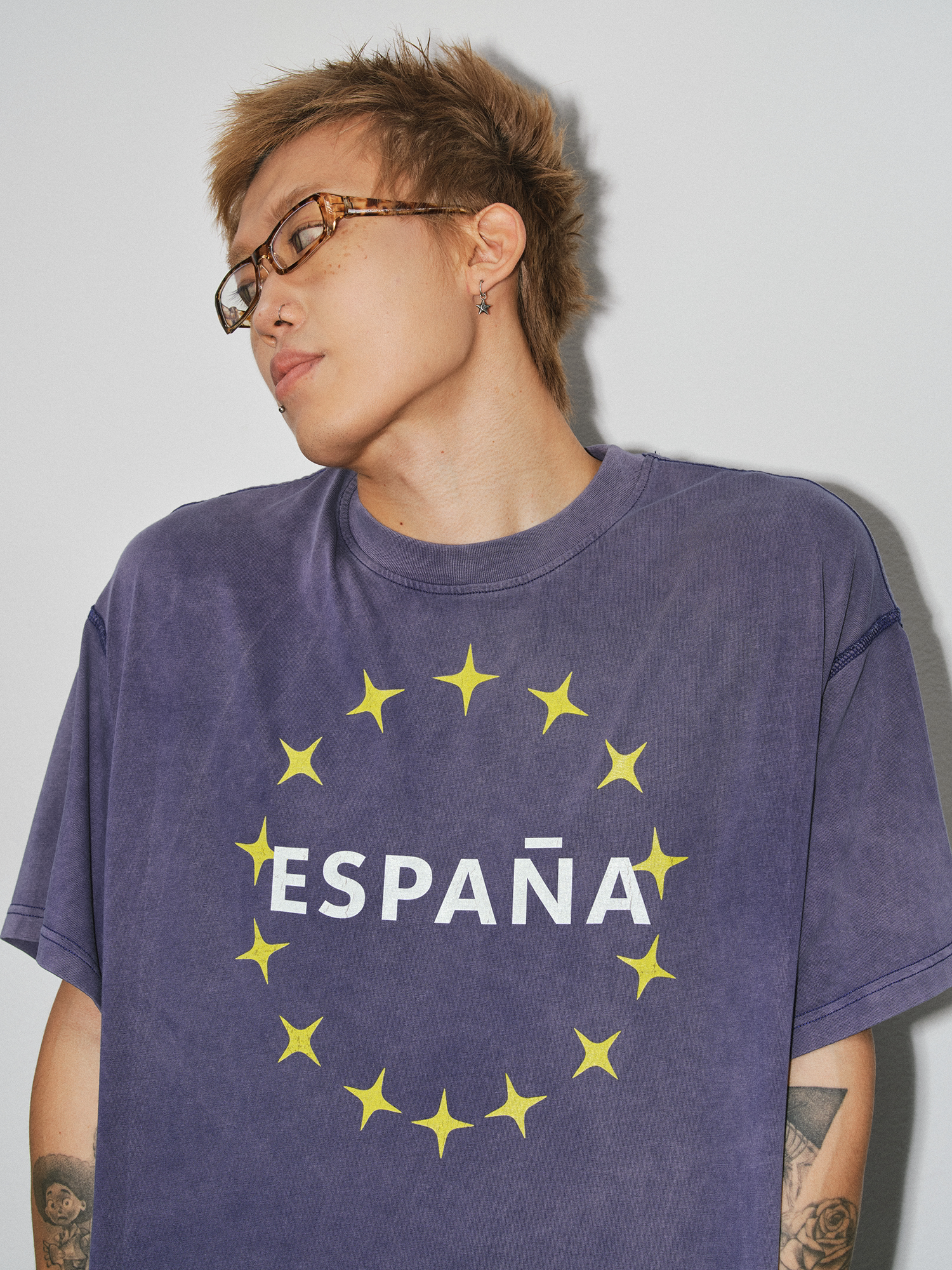 NOVACAM Letter Star Print Loose Tee