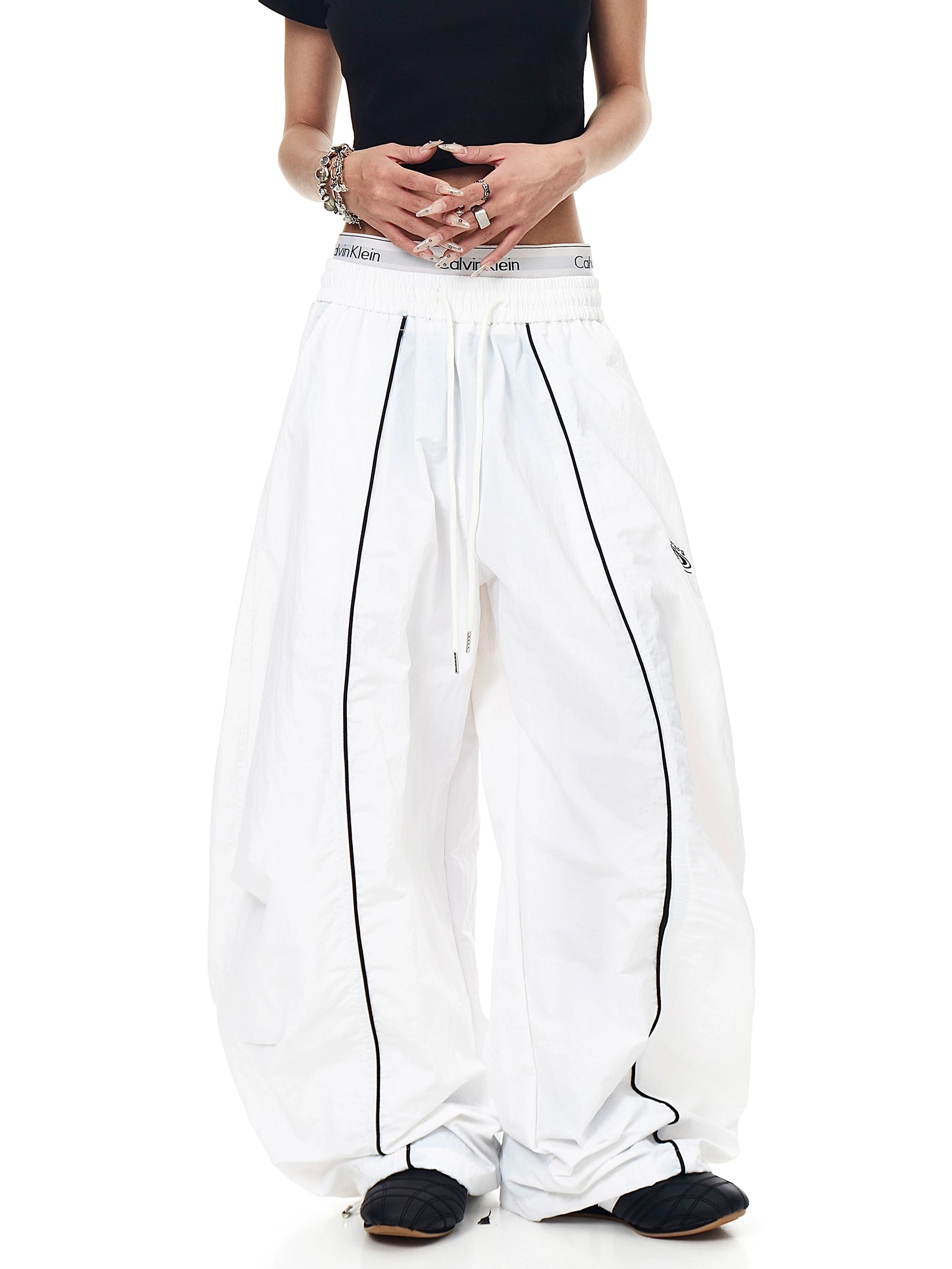 BLACKLISTS Pleated Striped Sport Wide-leg Scimitar Pants