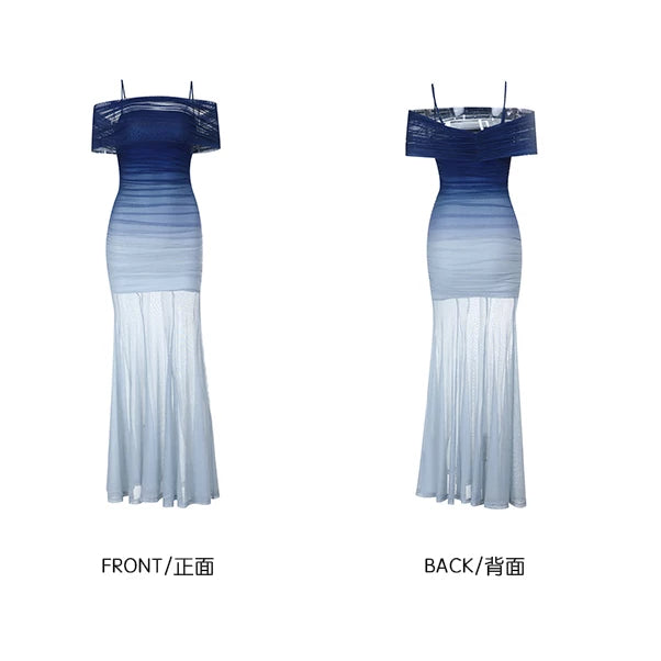 Instunning Gradual Change Mesh Word Shoulder Fishtail Skirt