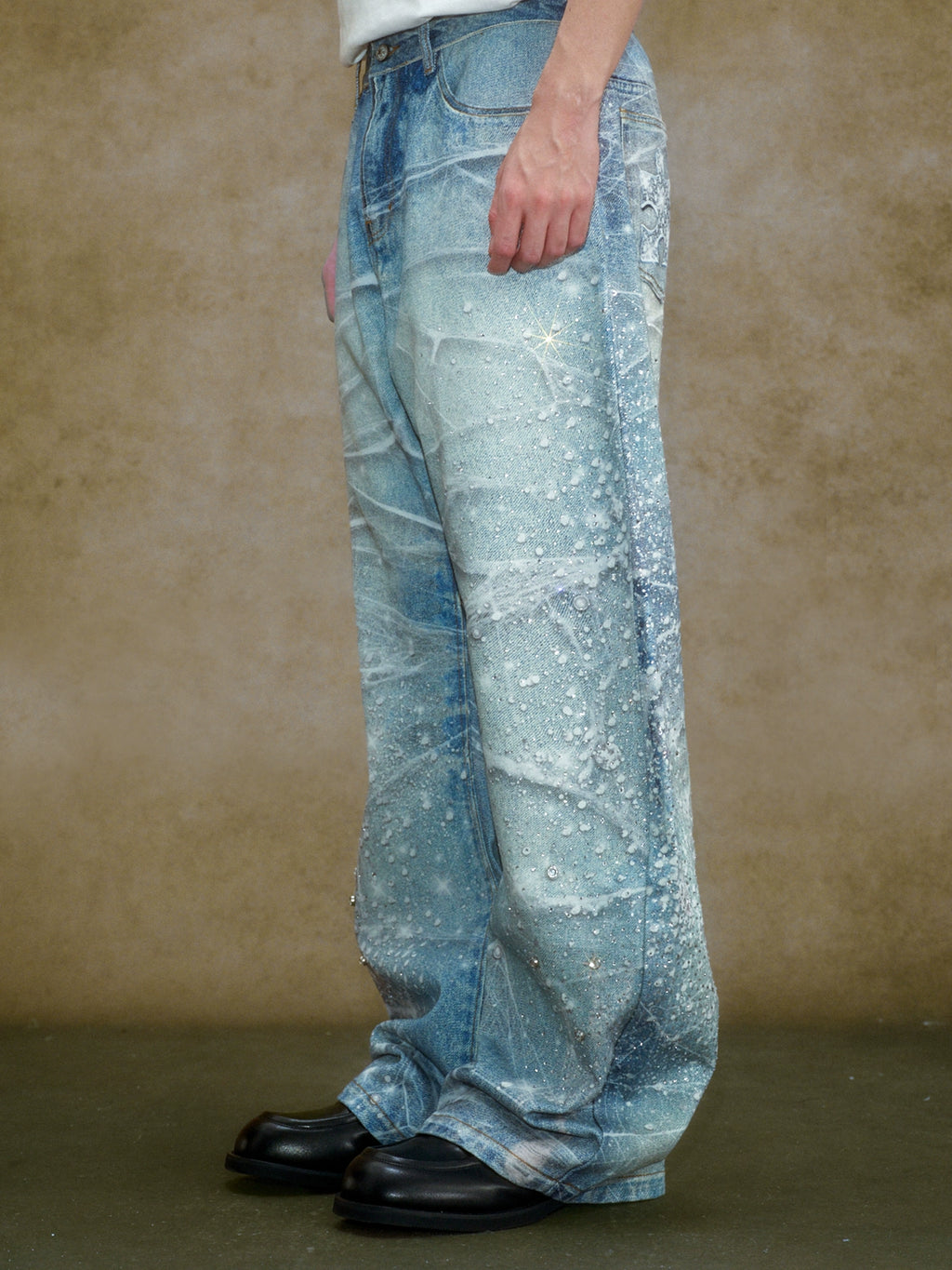 YADcrew Hot Diamond Nail Drill Retro Ink Splashing Jeans