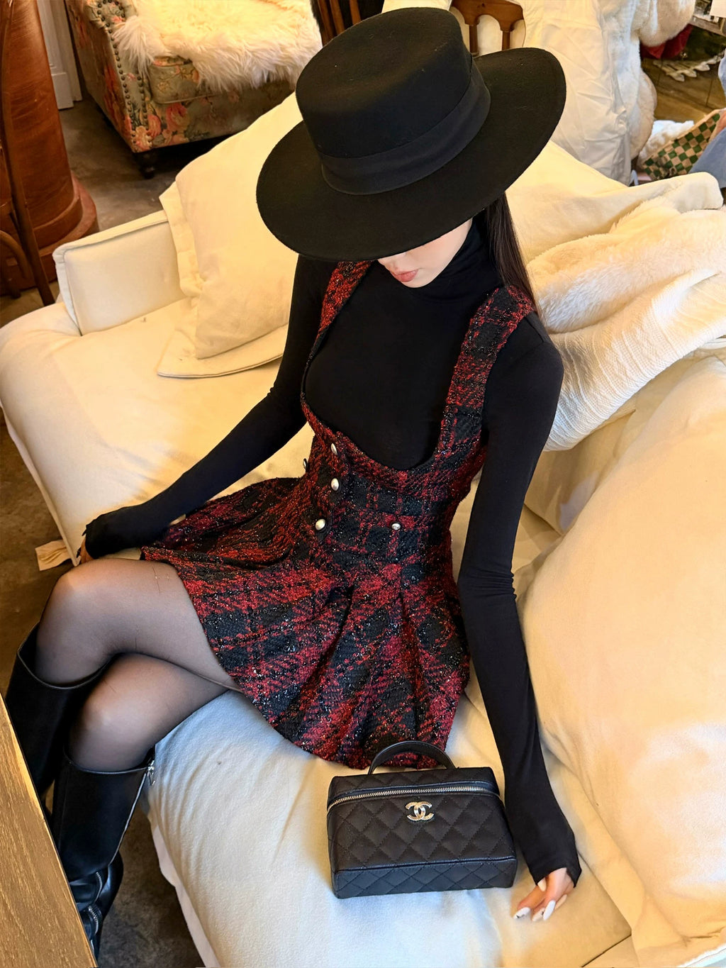FINDYAWINGS Retro Short Vest Vest Pleated Skirt Set