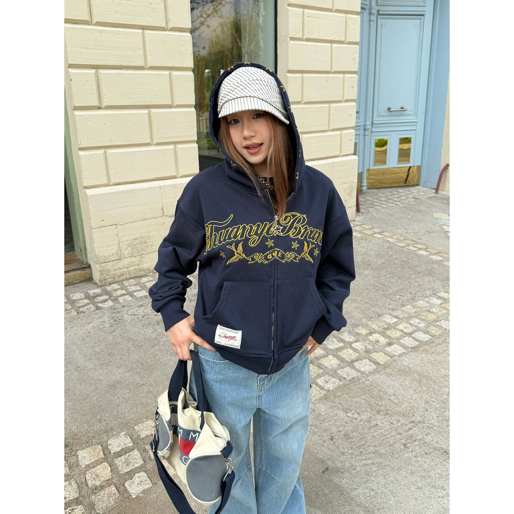 CCYE Vintage Star Embroidered Hooded Sweater Jacket