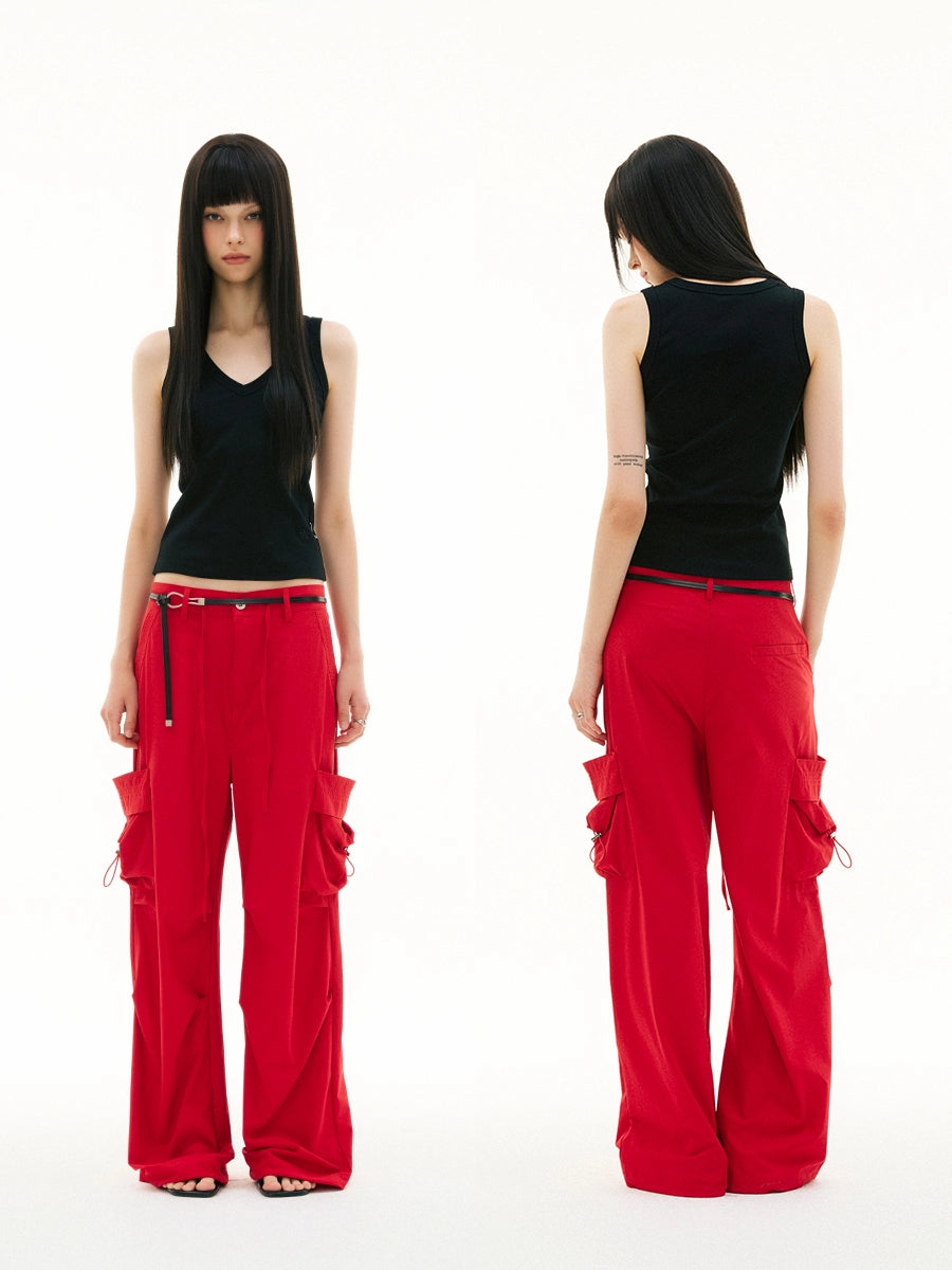 FUNKYFUN Double-sided Large Pocket Tooling Straight Casual Pants