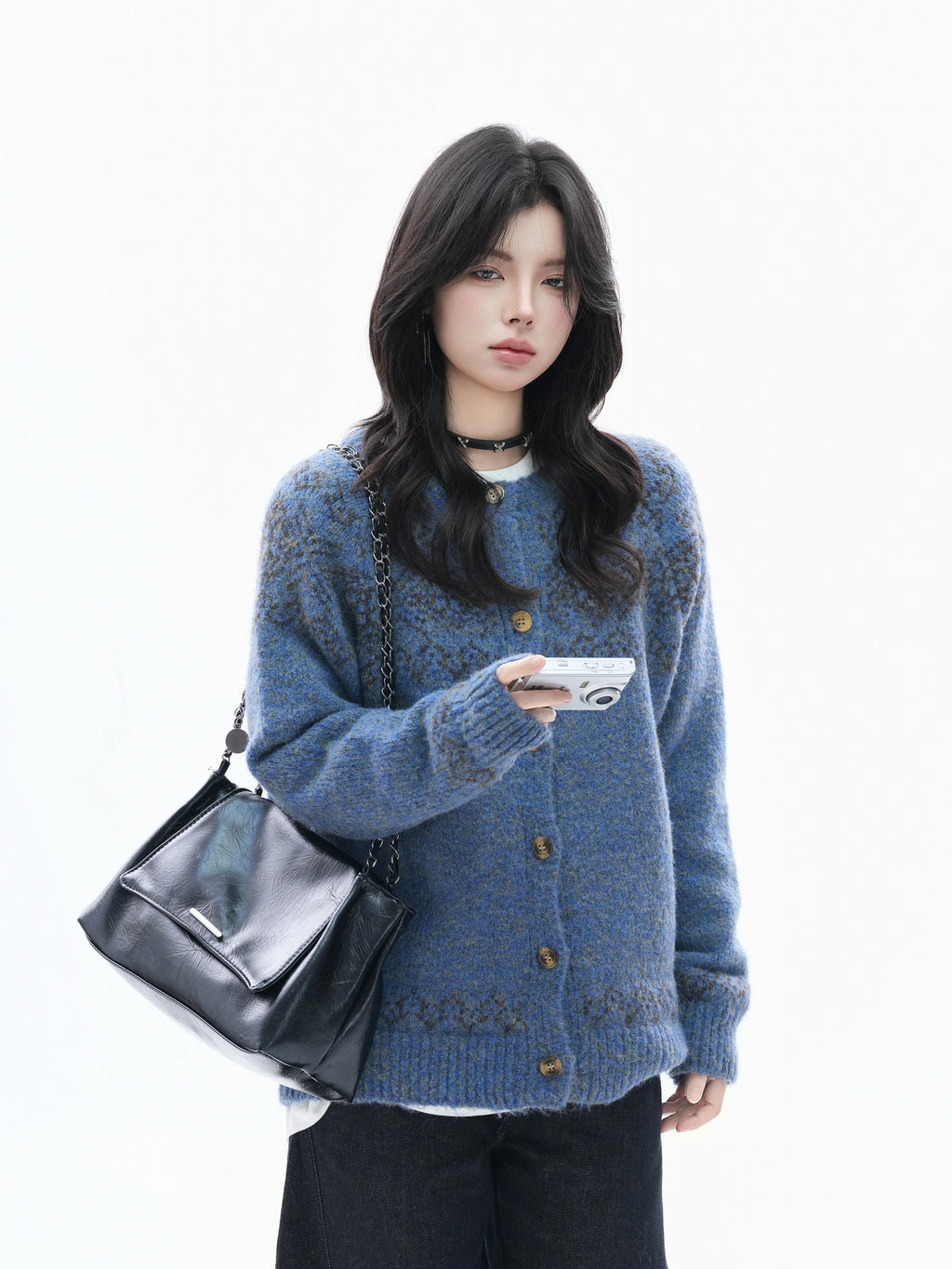 Zuocisankon Retro Tie-dye Jacquard Knitted Cardigan Sweater