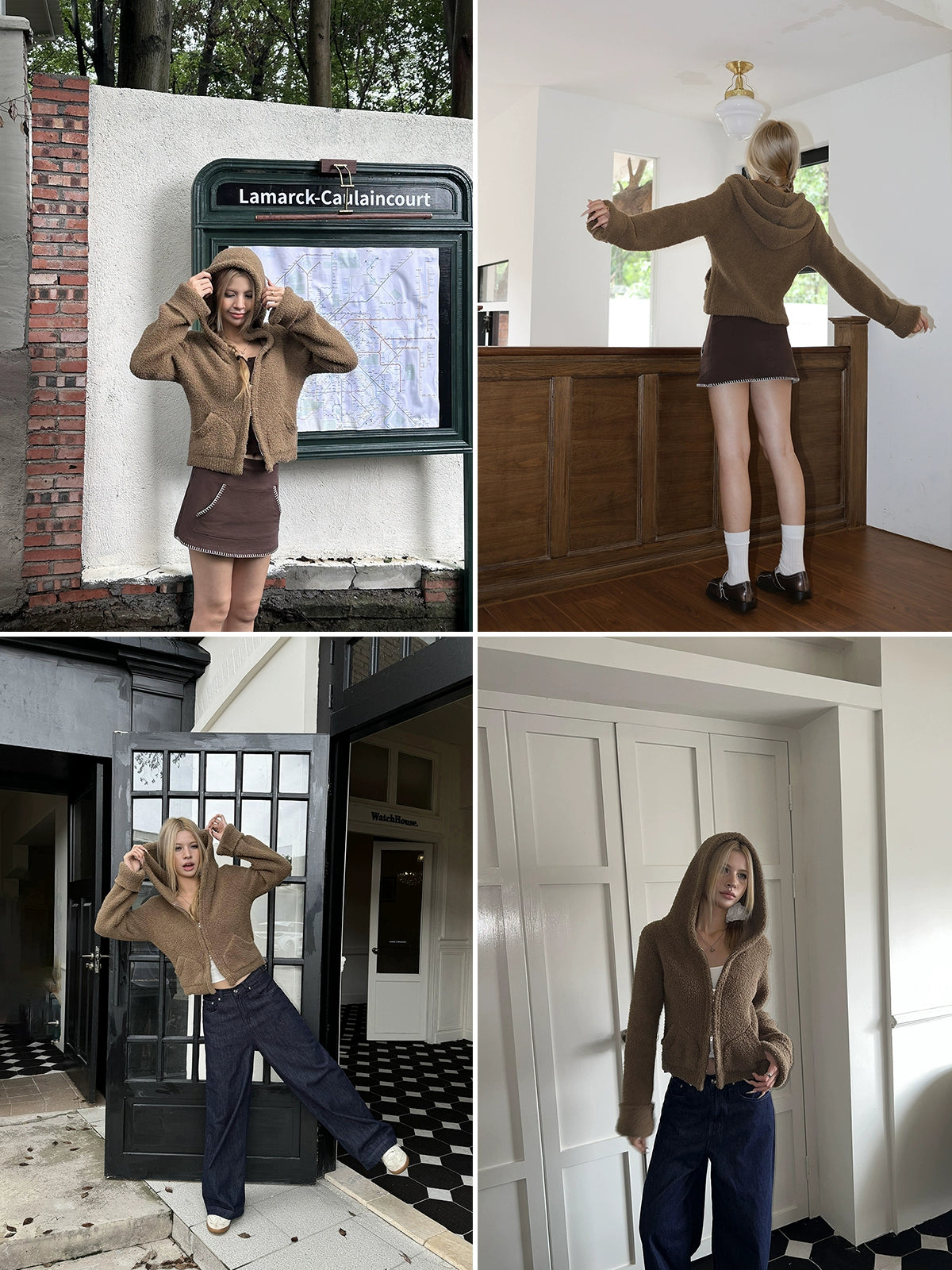 Audwyn Soft Waxy Vintage Hooded Double Zip Knitted Cardigan Jacket