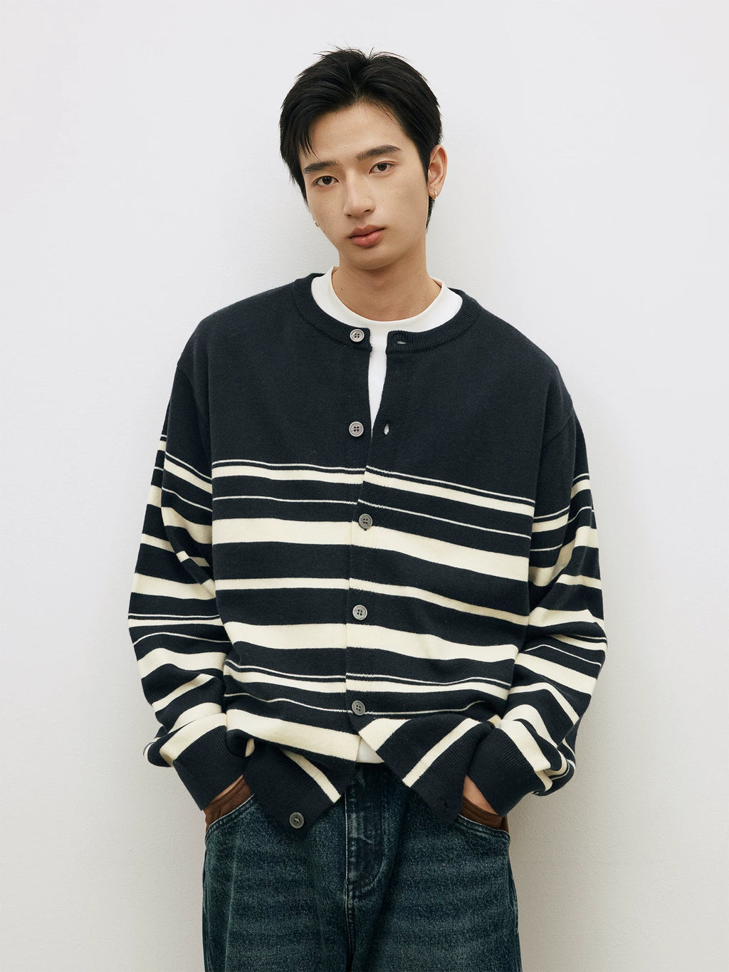 LR MADE Irregular Contrasting Striped Casual Sweater