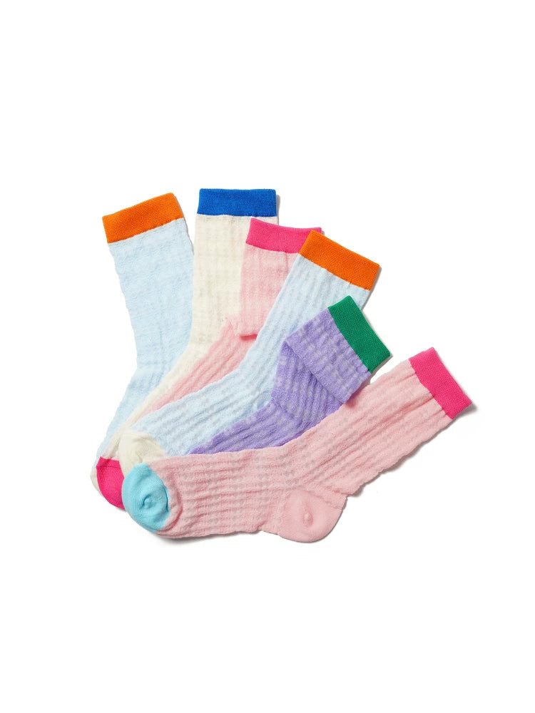 Momogigi street diary, retro contrasting color, breathable, comfortable and versatile, fashionable summer thin mesh socks