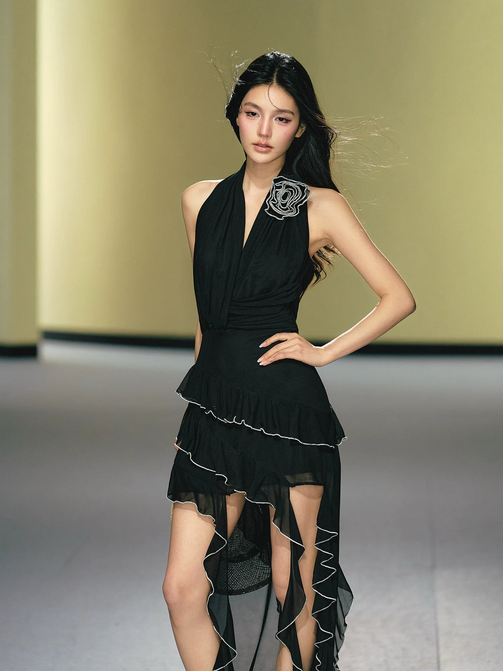 AGAM Rose Neck Irregular Hem Dress