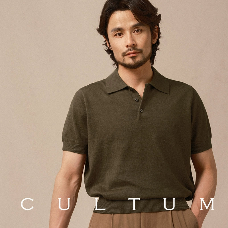 CULTUM Lapel Cotton and Linen Knitted Light Polo Shirt