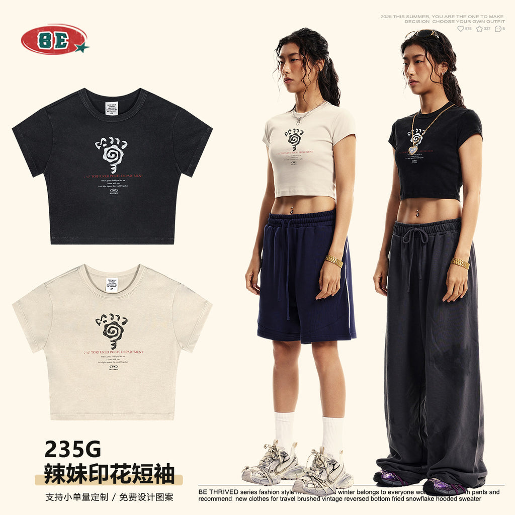 BE Women's Girl TTPD Basic Black Short Slimming Short Sleeve Crop Top