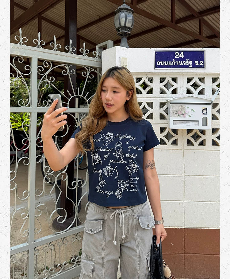 CCYE Embroidered Shoulder Short Versatile Tee