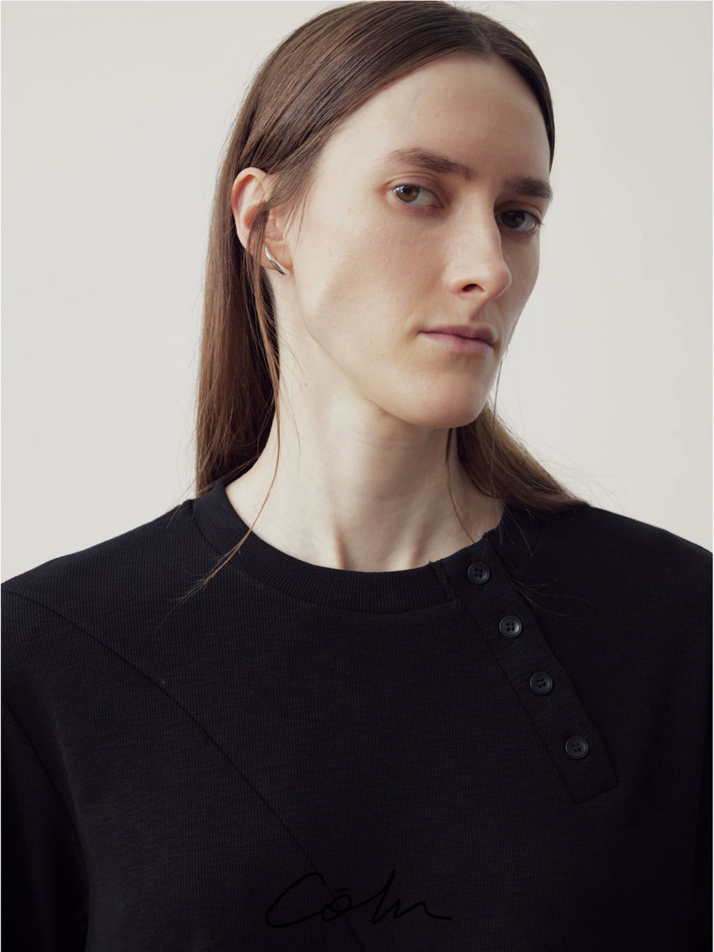 COLN Minimal Loose Slant Neck Polo Tee