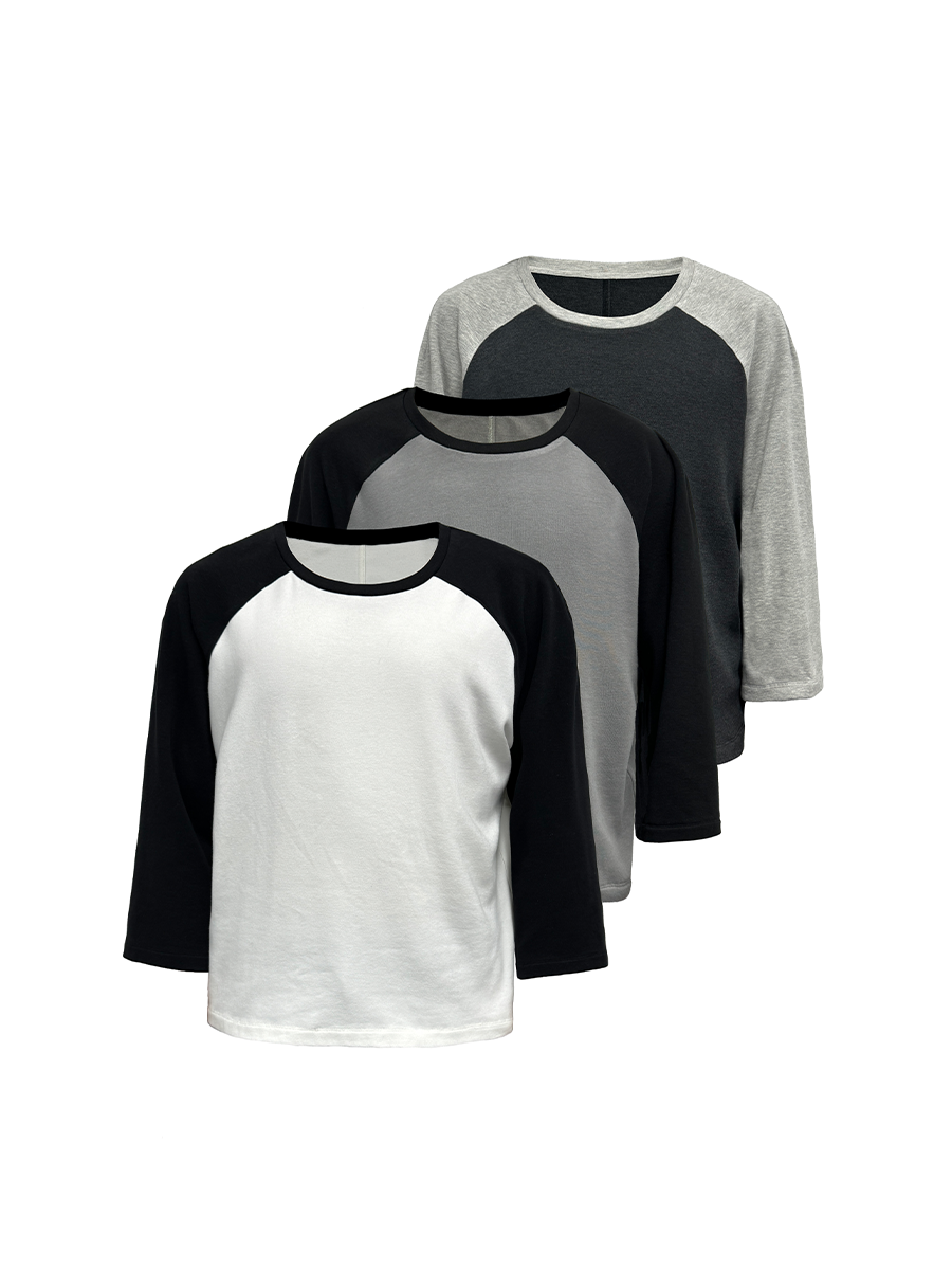 JCAESAR Contrast Shoulder Daily Versatile Seven-quarter Sleeve Tee